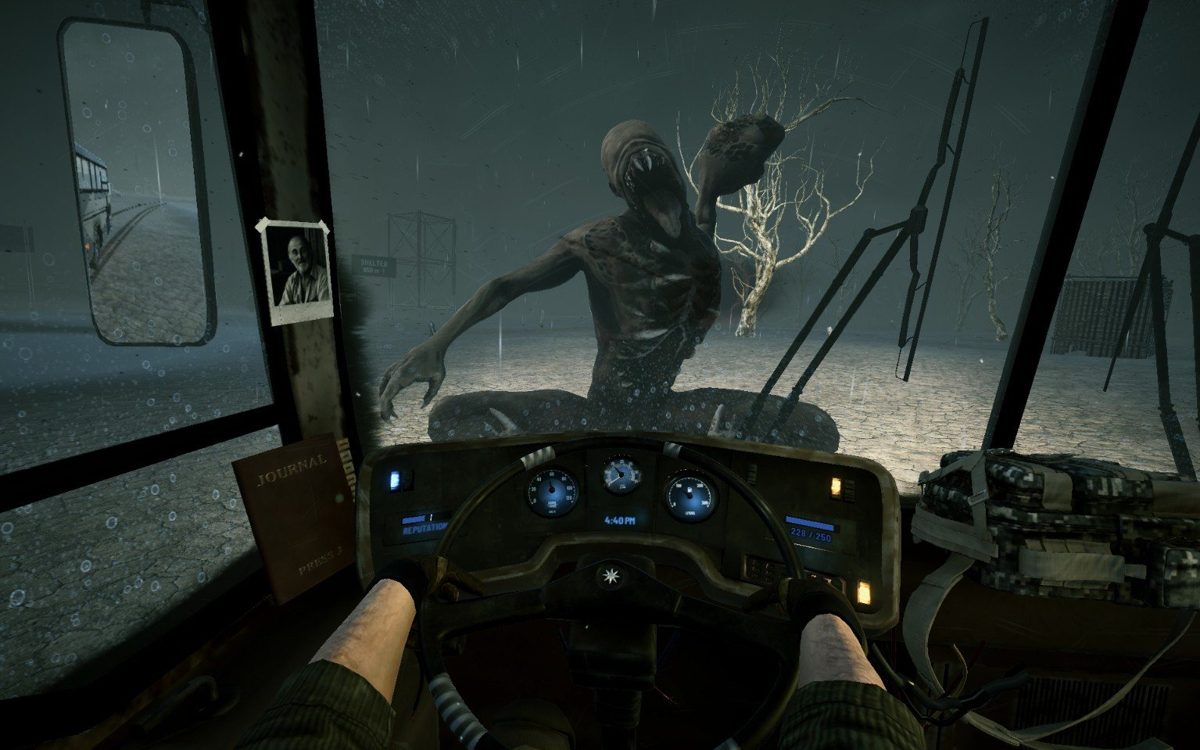 Dead Mile: a creature on the bus windshield